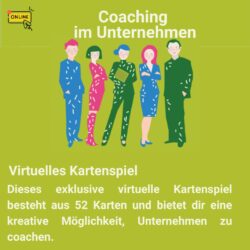 52 virtuelle Karten zum Erreichen von beruflichen Zielen auf spielerische Art. Dieses Kartenspiel ist sowohl im Einzel-Coaching als im Gruppen-Coaching verwendbar.